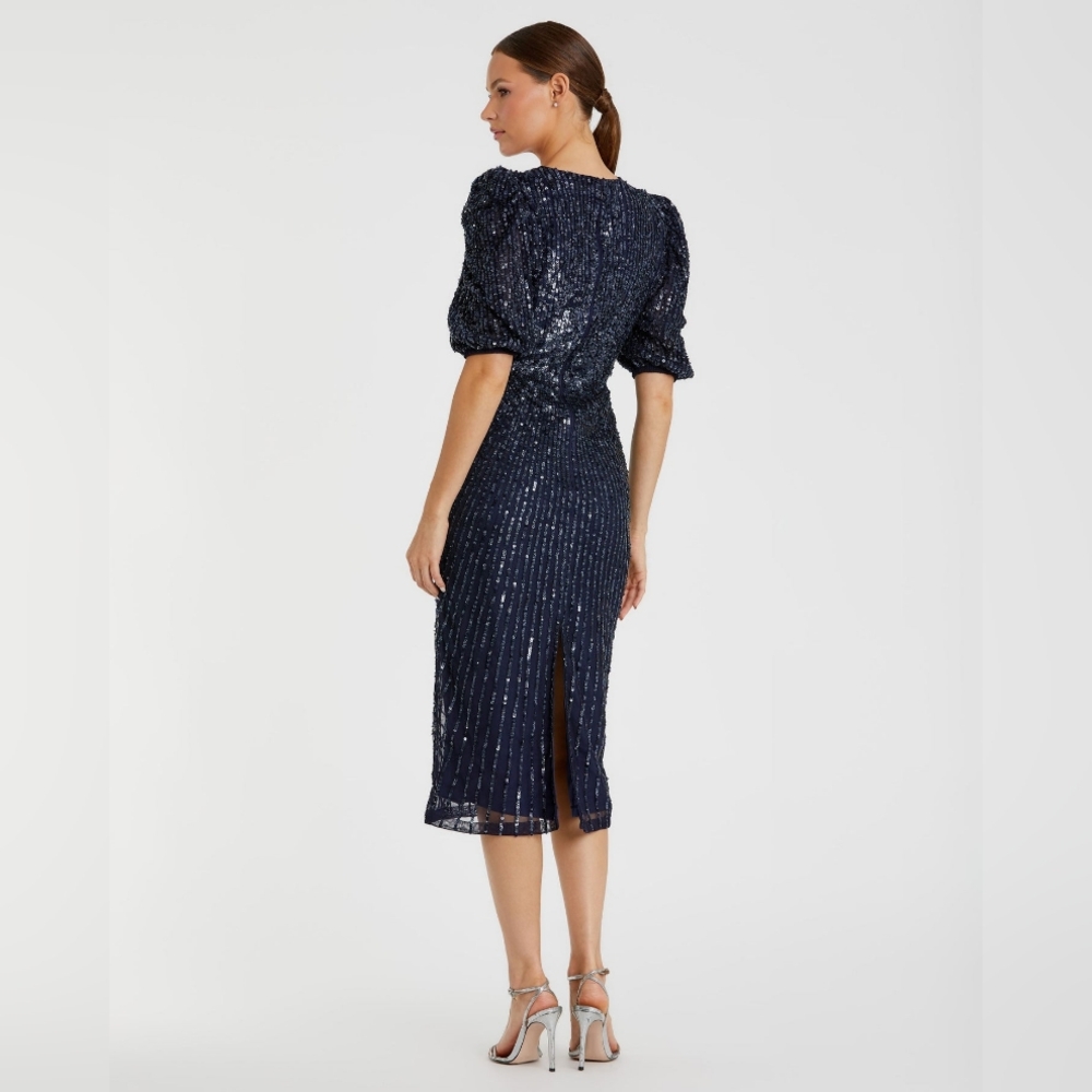 Like new Sz 10 Mac Dugal Sequined V Neck Short Sleeve Midi Dress - Picture 14 of 17